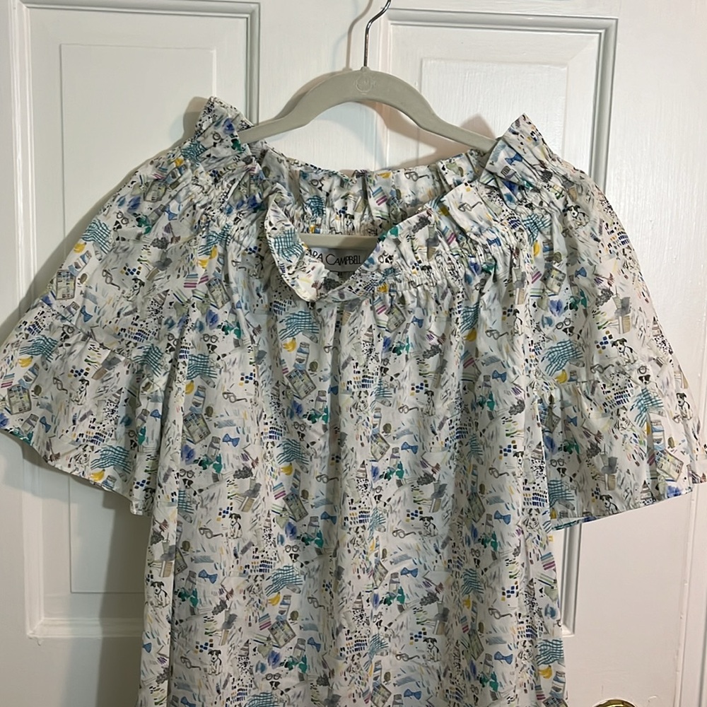 NWT Sara Campbell Liberty London Tana Lawn Painting Dogs Print Blouse Size L - Picture 5 of 6